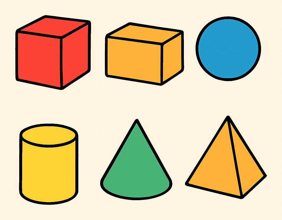 Basic solids – cube, cuboid, sphere, cylinder, cone, pyramid, prism